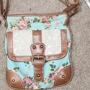 Floral Leather and Lace Crossbody Bag